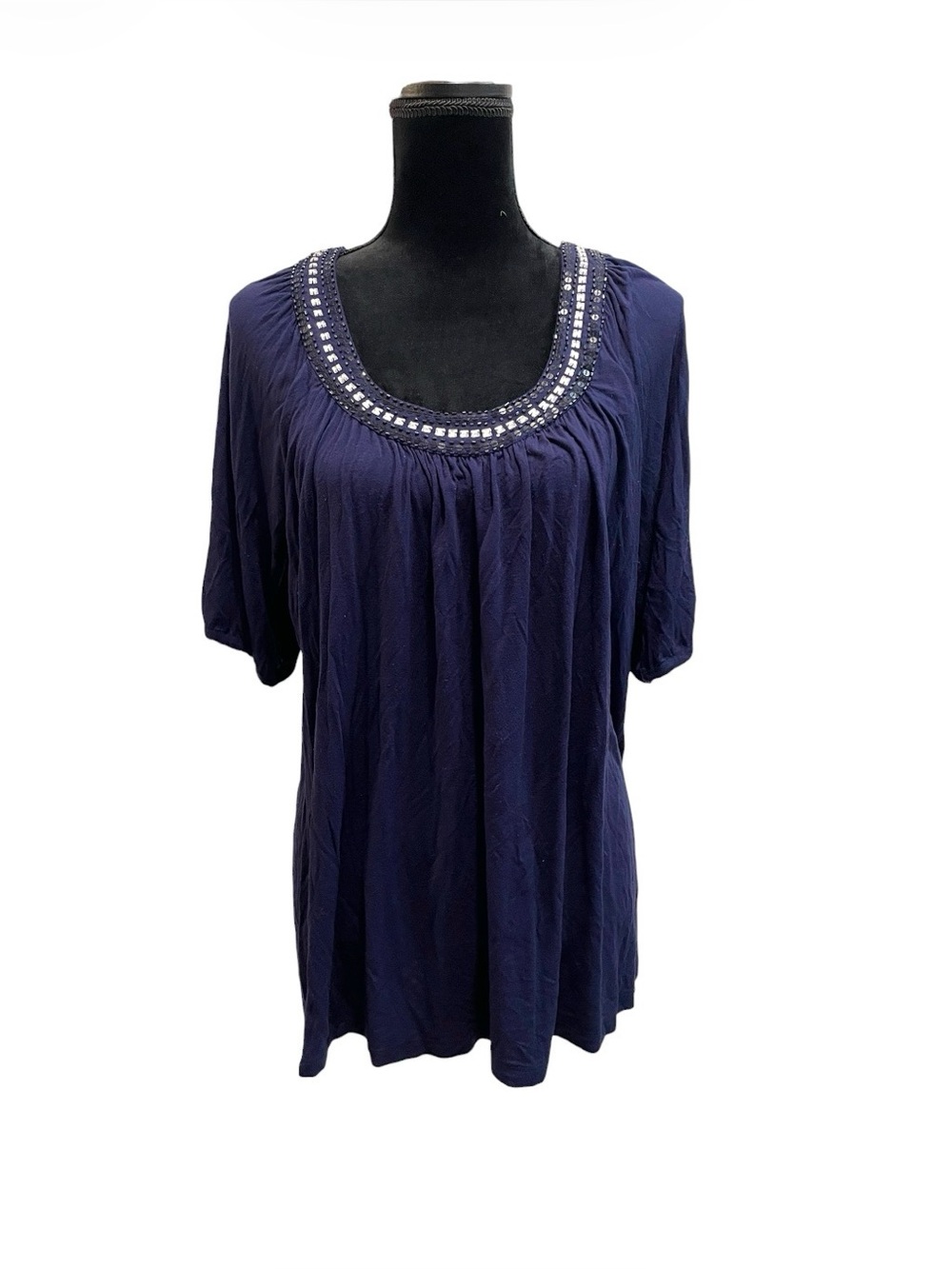 Navy Scoop Neck Embellished Tunic